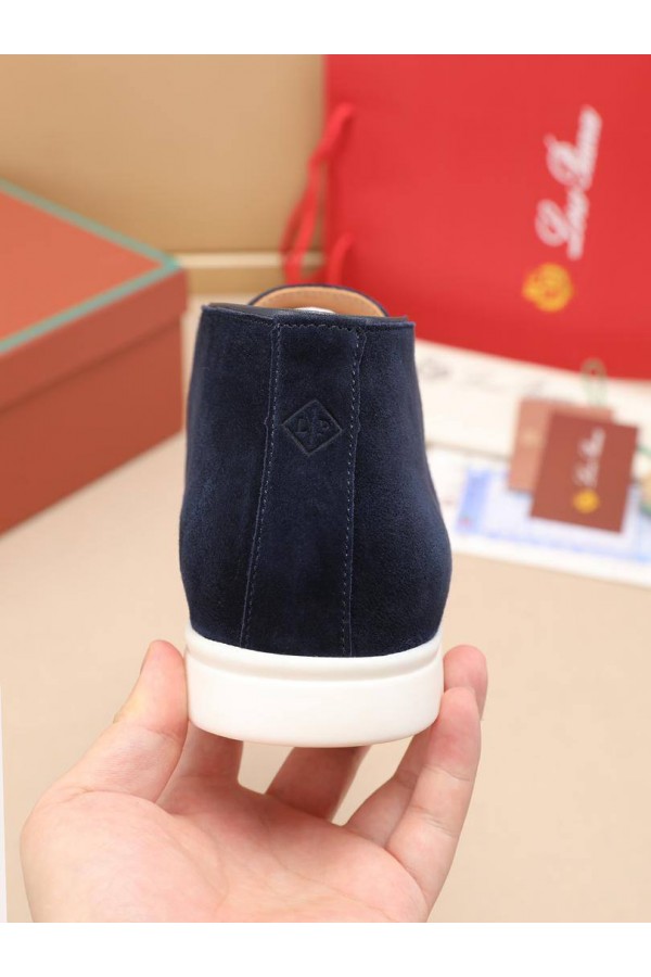 Замшевые лоферы с меховой стелькой Loro Piana Open Walk - Navy