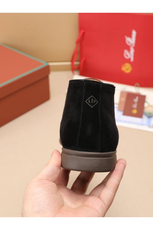 Замшевые лоферы с меховой стелькой Loro Piana Open Walk - Black