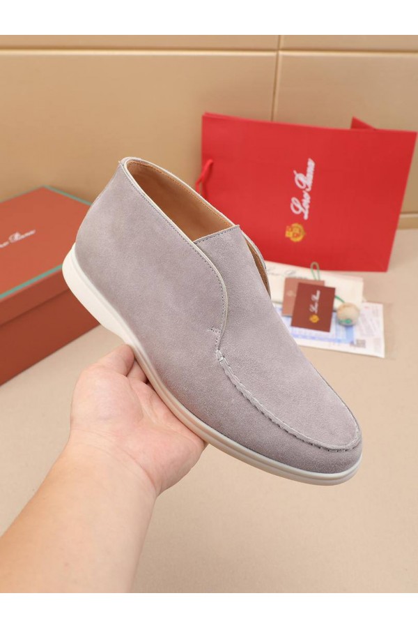 Замшевые лоферы с меховой стелькой Loro Piana Open Walk - Grey