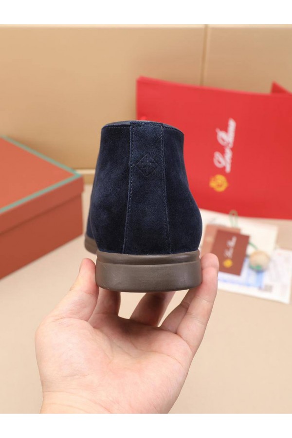 Замшевые лоферы с меховой стелькой Loro Piana Open Walk - Navy