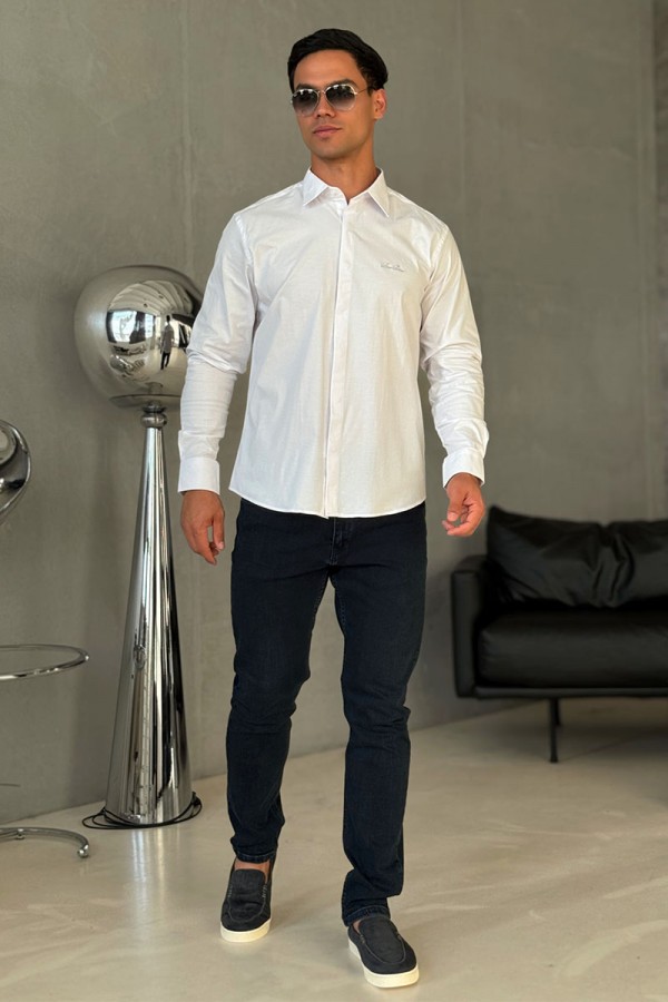 Мужская белая рубашка Loro Piana logo-embroidered