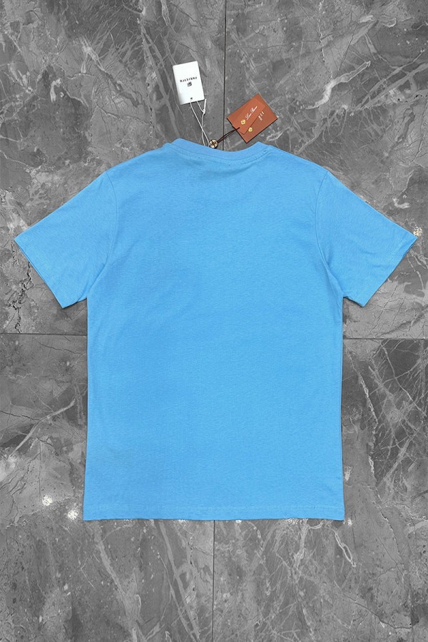 Футболка голубого цвета Loro Piana logo-embroidered