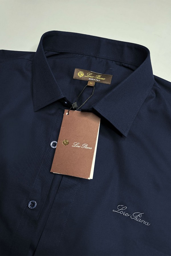 Мужская тёмно-синяя рубашка Loro Piana logo-embroidered