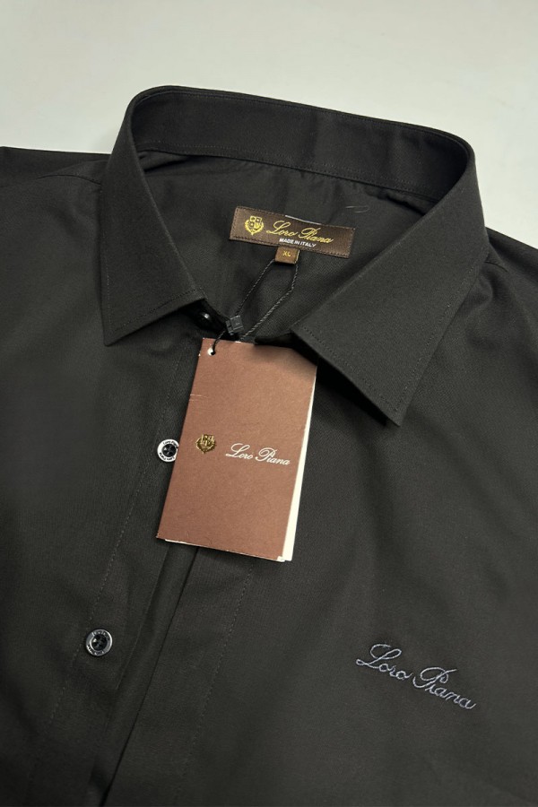 Мужская чёрная рубашка Loro Piana logo-embroidered
