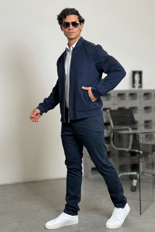 Мужской бомбер Loro Piana синего цвета