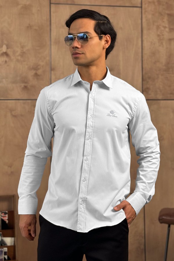 Мужская белая рубашка Loro Piana logo-embroidered