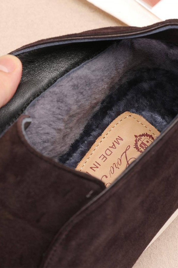 Замшевые лоферы с мехом Loro Piana Open Walk - Brown