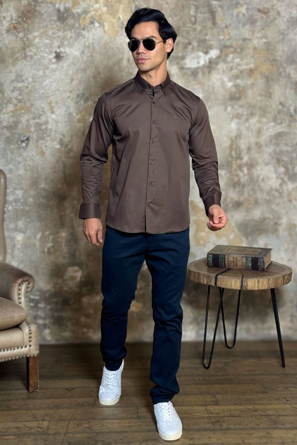 Мужская рубашка Loro Piana logo-embroidered - Brown
