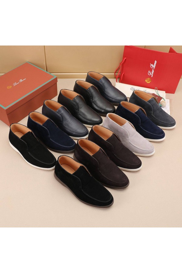 Замшевые лоферы с меховой стелькой Loro Piana Open Walk - Navy