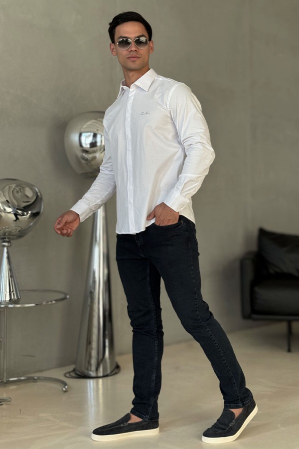 Мужская белая рубашка Loro Piana logo-embroidered