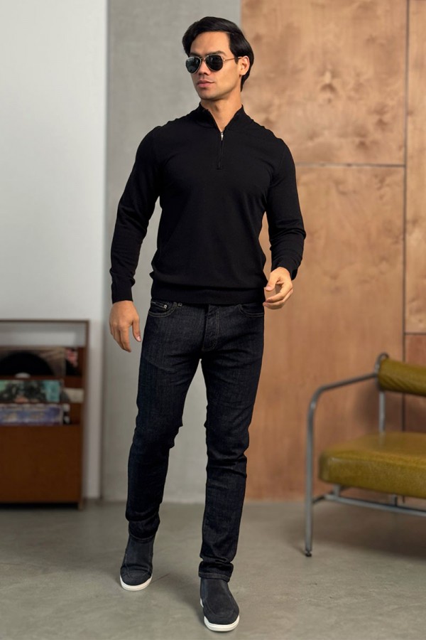 Чёрный джемпер Loro Piana Zip Neck