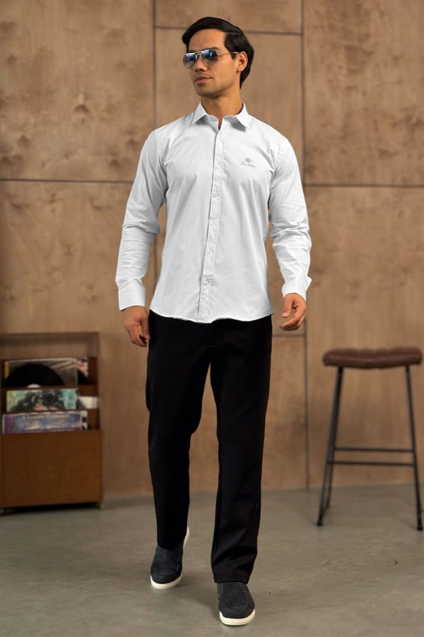 Мужская белая рубашка Loro Piana logo-embroidered