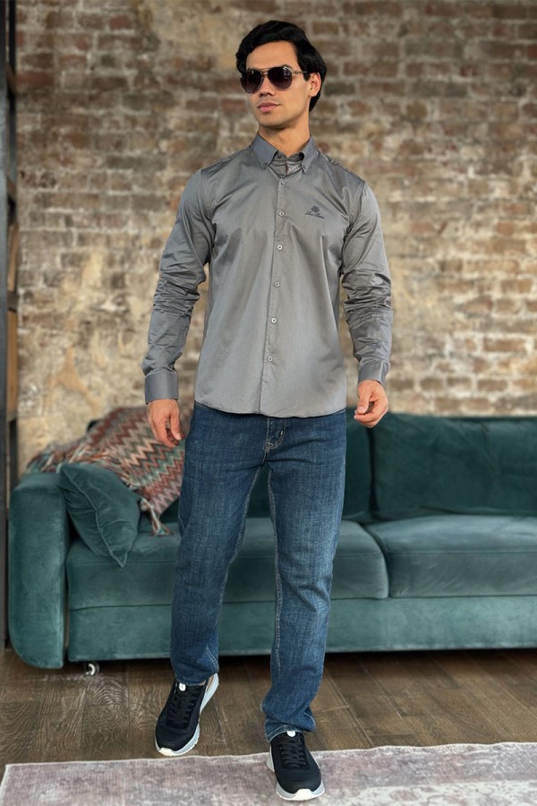 Мужская рубашка Loro Piana logo-embroidered - Grey