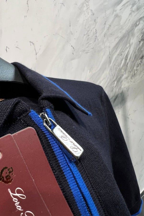 Мужское тёмно-синее поло Loro Piana zip-neck
