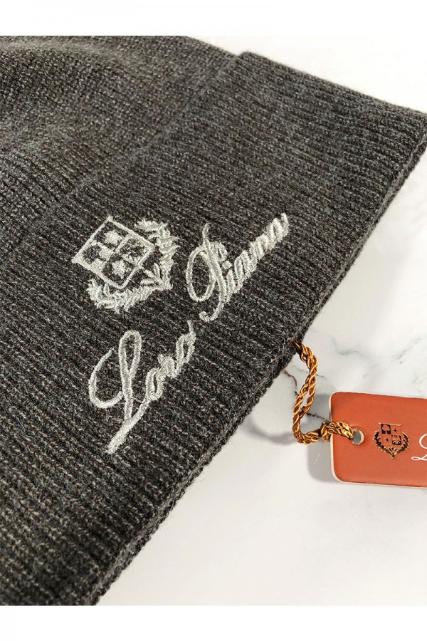 Мужская тёмно-серая шапка Loro Piana logo-embroidered