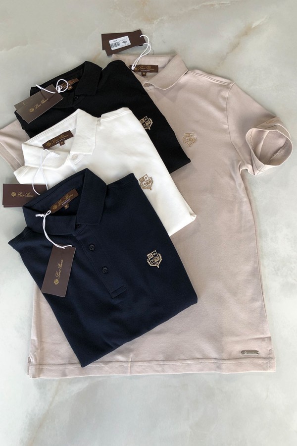 Белое мужское поло Loro Piana embroidered logo