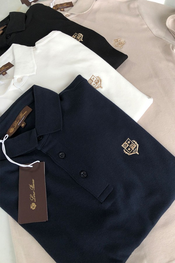 Белое мужское поло Loro Piana embroidered logo