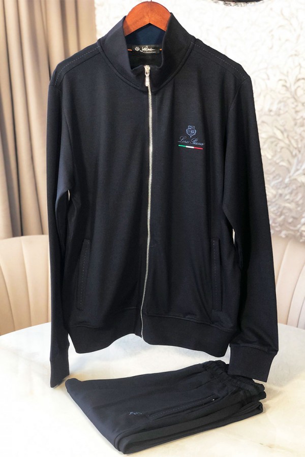 Мужские тёмно-синие штаны Loro Piana logo-embroidered