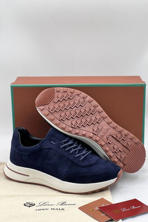 Замшевые кроссовки Loro Piana синего цвета