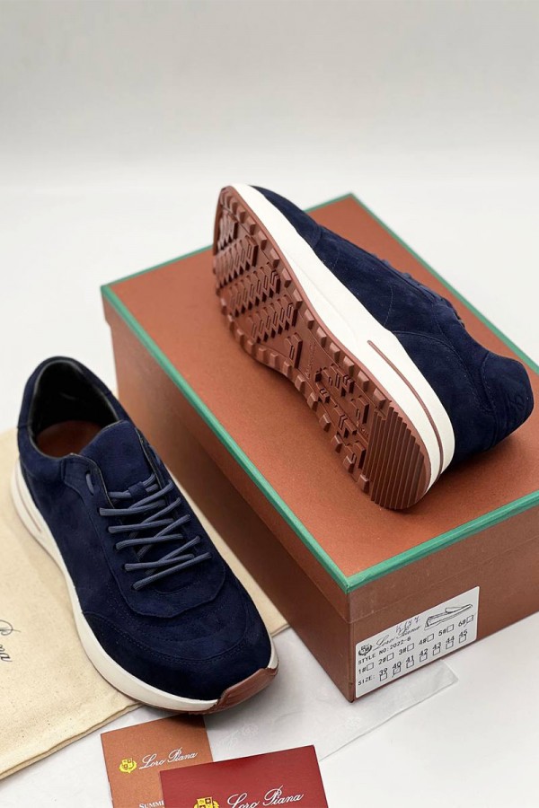 Замшевые кроссовки Loro Piana синего цвета