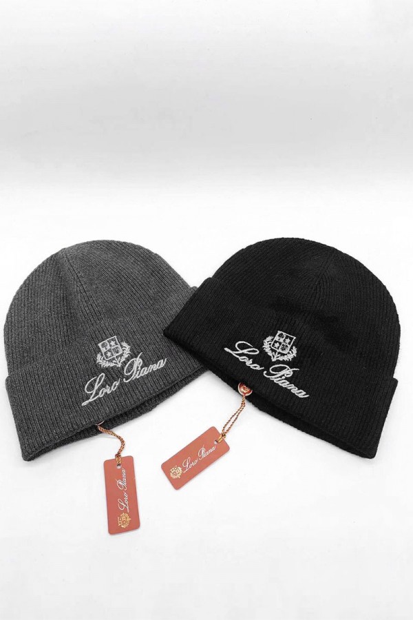 Мужская тёмно-серая шапка Loro Piana logo-embroidered
