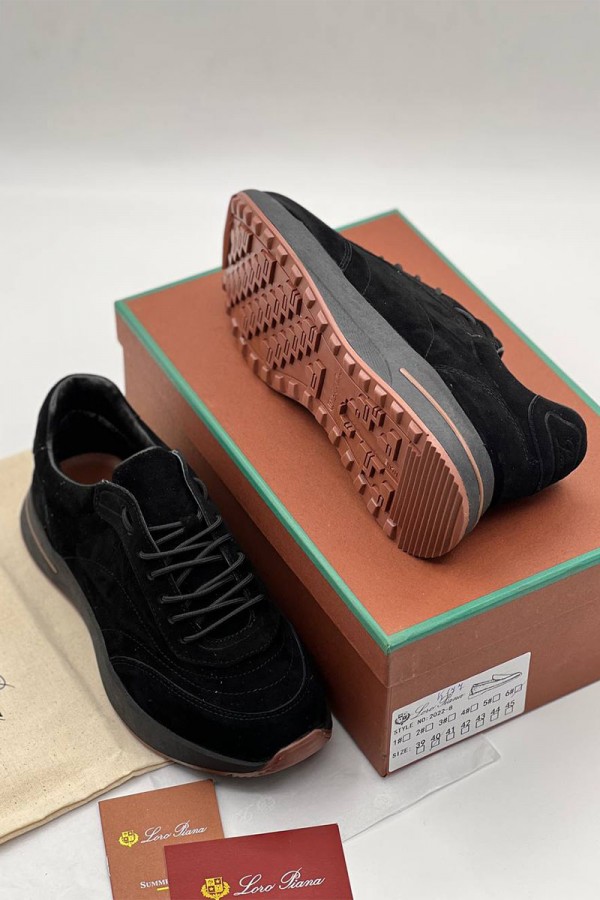 Замшевые кроссовки Loro Piana чёрного цвета