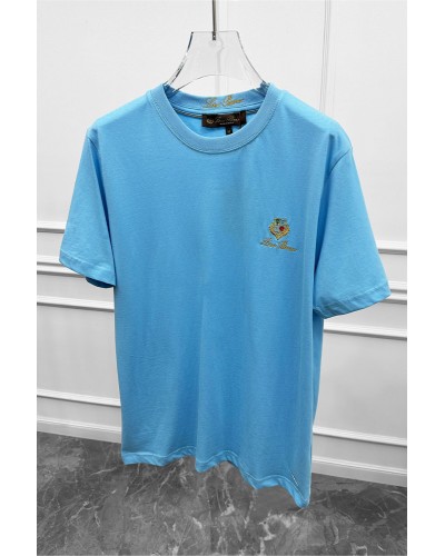 Футболка голубого цвета Loro Piana logo-embroidered