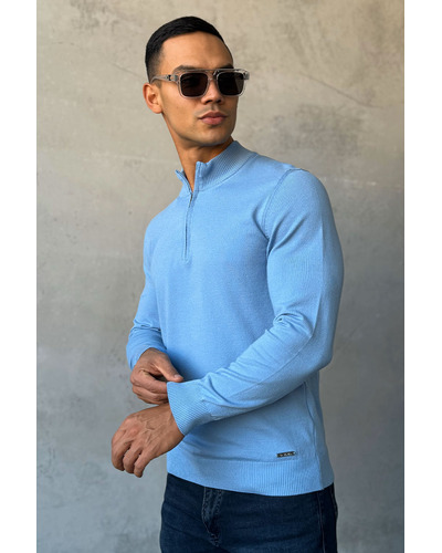 Голубой джемпер Loro Piana Zip Neck