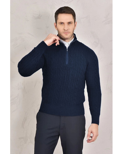 Кашемировый свитер Loro Piana Premium zip-neck - Navy