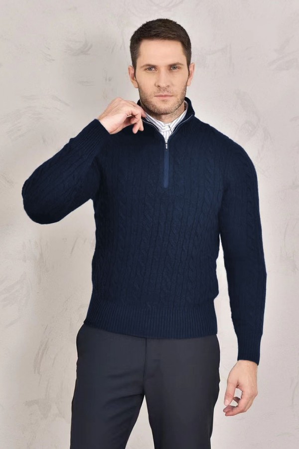 Кашемировый свитер Loro Piana Premium zip-neck - Navy