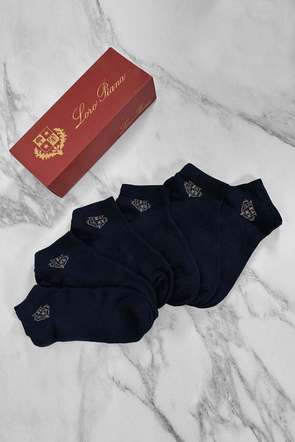 Комплект тёмно-синих носков Loro Piana brown logo