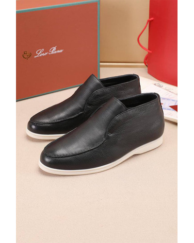 Кожаные лоферы с мехом Loro Piana Open Walk - Black