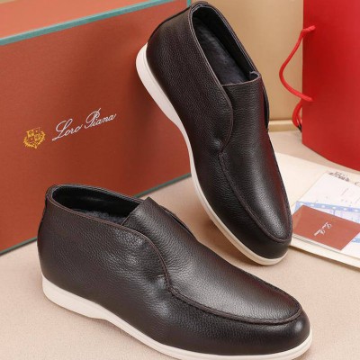 Кожаные лоферы с мехом Loro Piana Open Walk - Brown