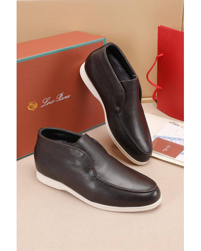 Кожаные лоферы с мехом Loro Piana Open Walk - Brown