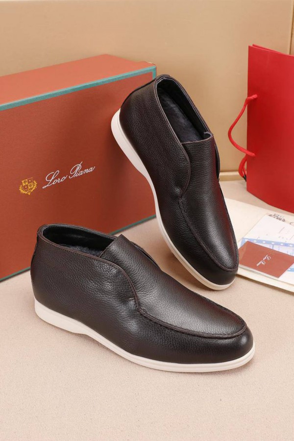 Кожаные лоферы с мехом Loro Piana Open Walk - Brown