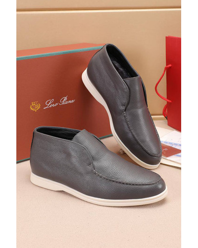 Кожаные лоферы с мехом Loro Piana Open Walk - Grey