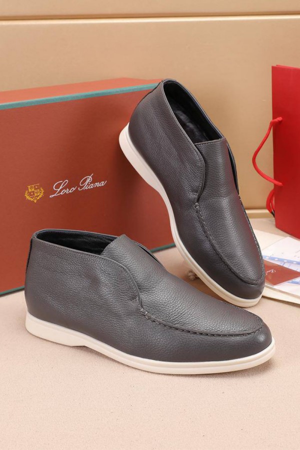 Кожаные лоферы с мехом Loro Piana Open Walk - Grey