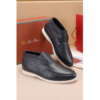 Кожаные лоферы с мехом Loro Piana Open Walk - Navy