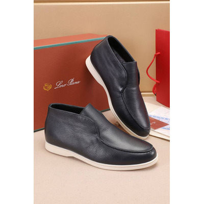Кожаные лоферы с мехом Loro Piana Open Walk - Navy