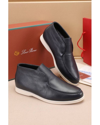 Кожаные лоферы с мехом Loro Piana Open Walk - Navy