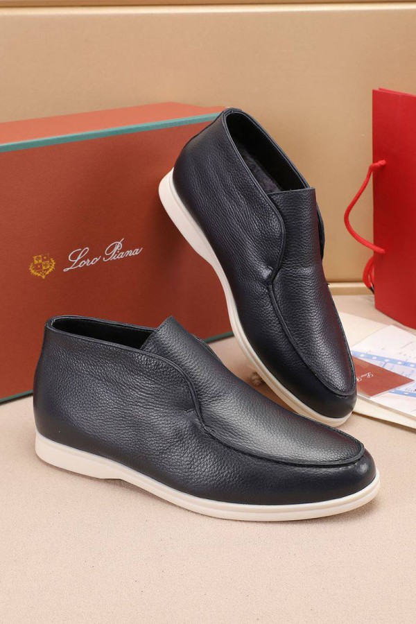 Кожаные лоферы с мехом Loro Piana Open Walk - Navy