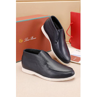 Кожаные лоферы с мехом Loro Piana Open Walk - Navy