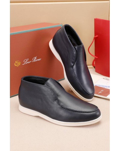 Кожаные лоферы с мехом Loro Piana Open Walk - Navy