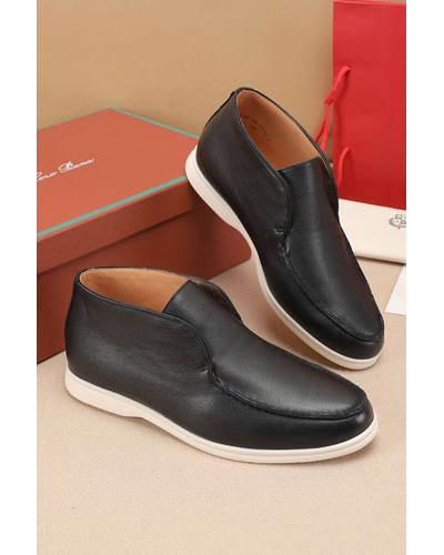 Кожаные лоферы с меховой стелькой Loro Piana Open Walk - Black