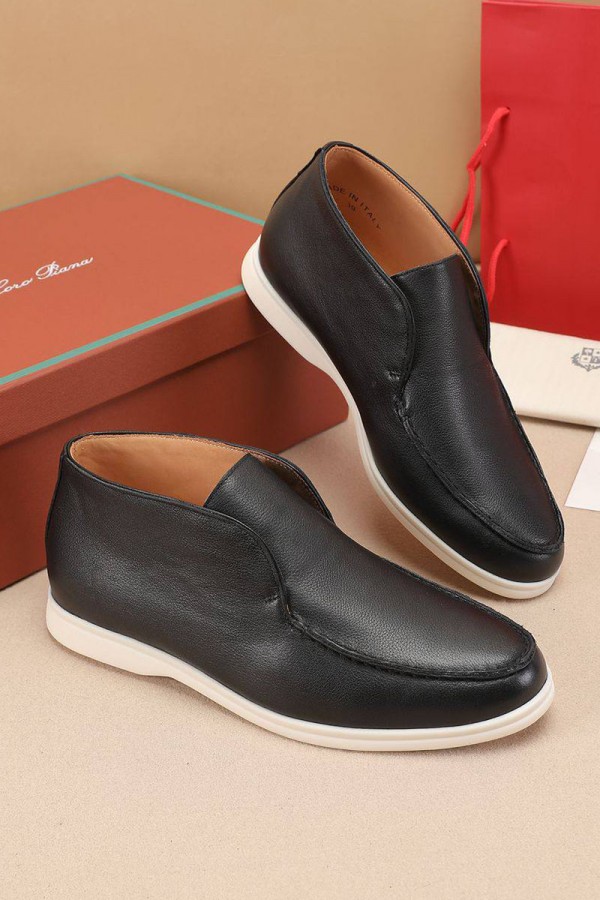 Кожаные лоферы с меховой стелькой Loro Piana Open Walk - Black