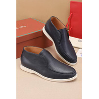 Кожаные лоферы с меховой стелькой Loro Piana Open Walk - Navy