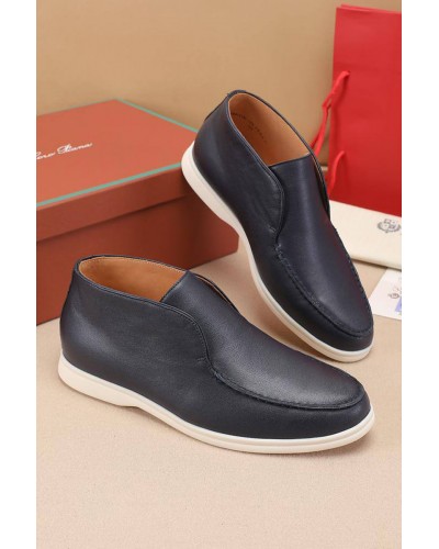 Кожаные лоферы с меховой стелькой Loro Piana Open Walk - Navy