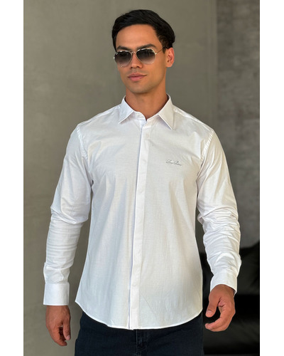 Мужская белая рубашка Loro Piana logo-embroidered