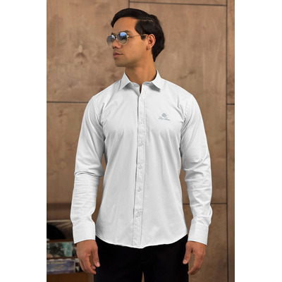 Мужская белая рубашка Loro Piana logo-embroidered