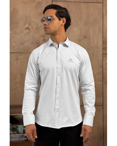 Мужская белая рубашка Loro Piana logo-embroidered